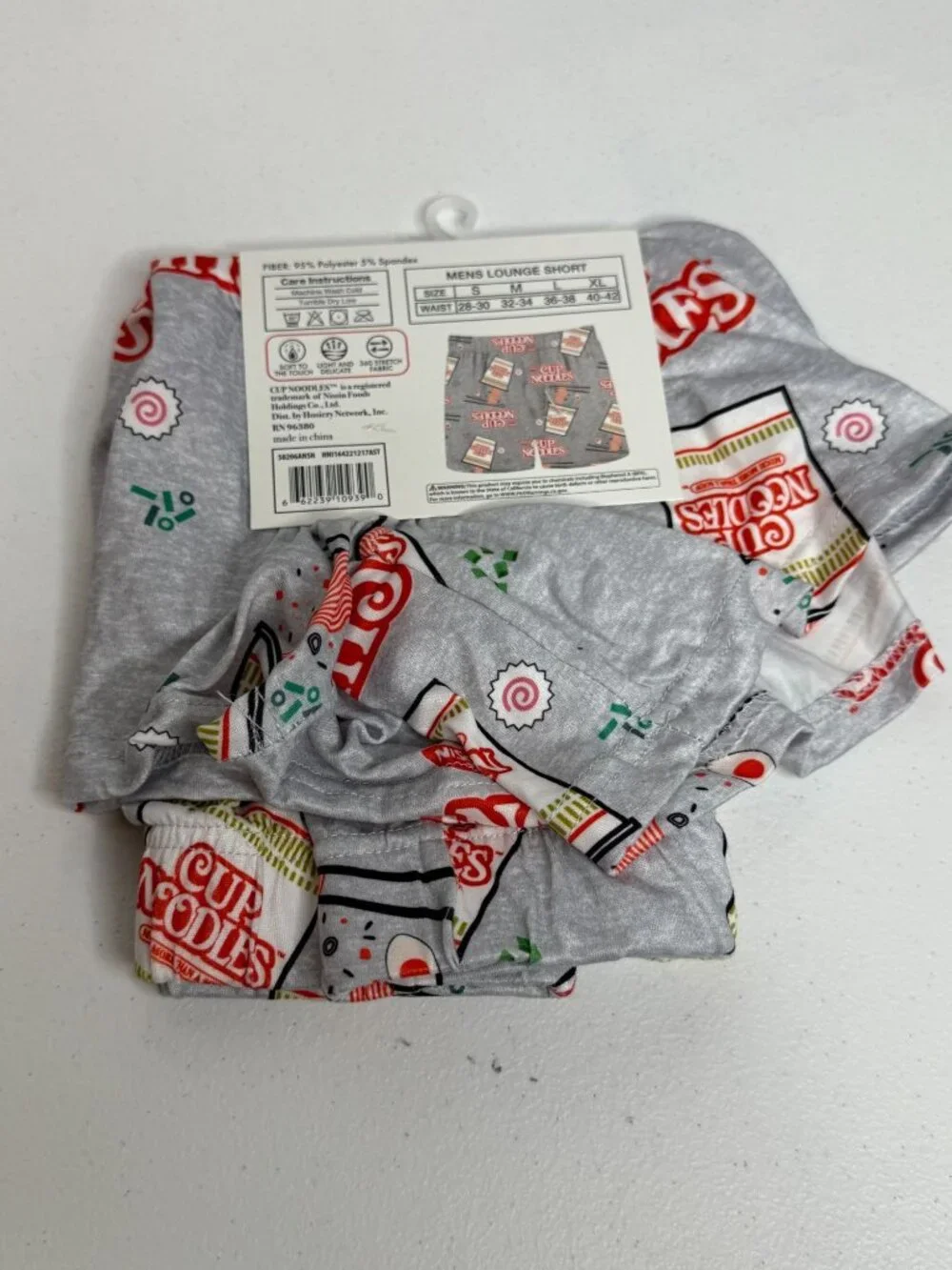 Cup Noodles Lounge Shorts Men Large Gray Ramen Print Pajama Shorts